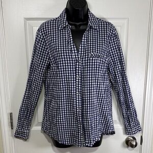 Kut From The Kloth Navy Checkered Adjustable Sleeve Women’s Shirt Size Medium